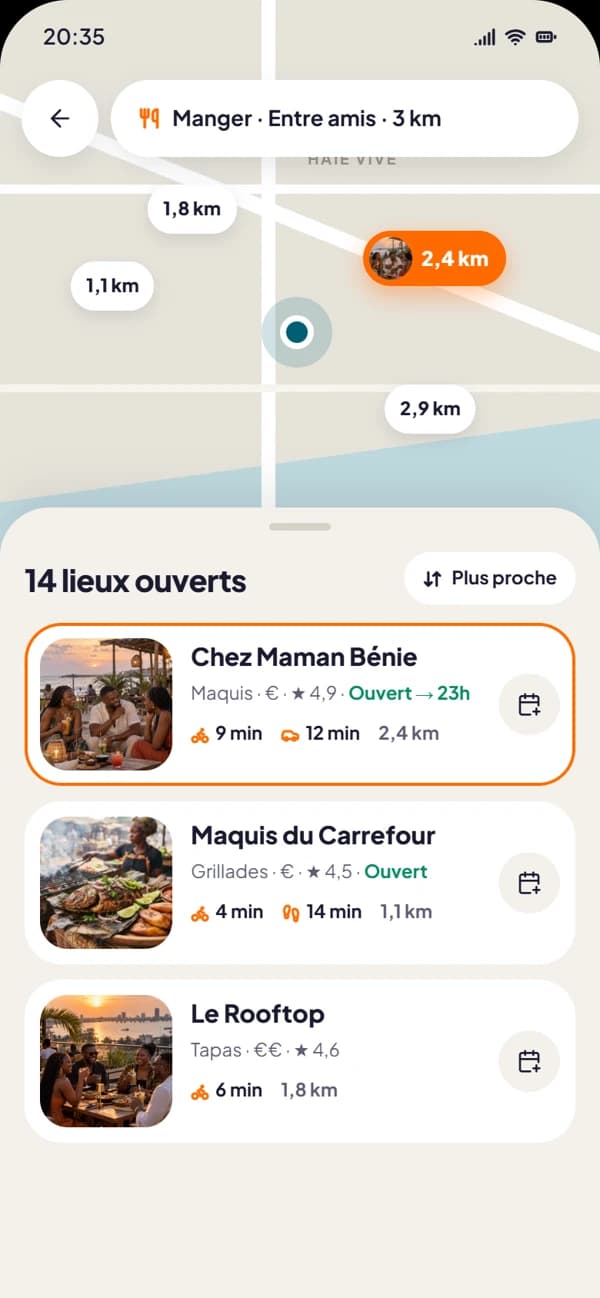 Aperçu de l’application Dé ayi : resultats carte